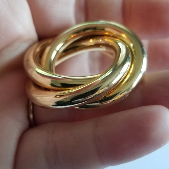 Vintage brooch open circles broach gold tone linked pin interlocking - Picture 5 of 8